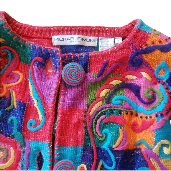 Vintage Michael Simon Checkerboard Cardigan Sweater size 1 - Picture 6 of 6